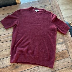 Lafayette 148 Cashmere Metallic Burgundy Crewneck Sweater Short Sleeve S